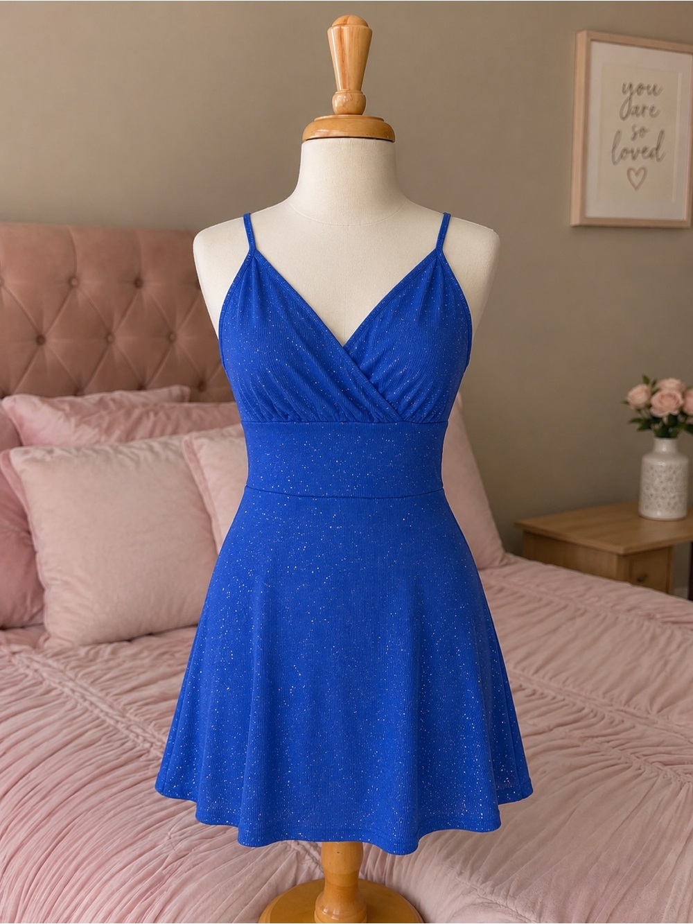 & Other Stories Royal Blue Glitter Fit-&-Flare Spaghetti Strap Dress